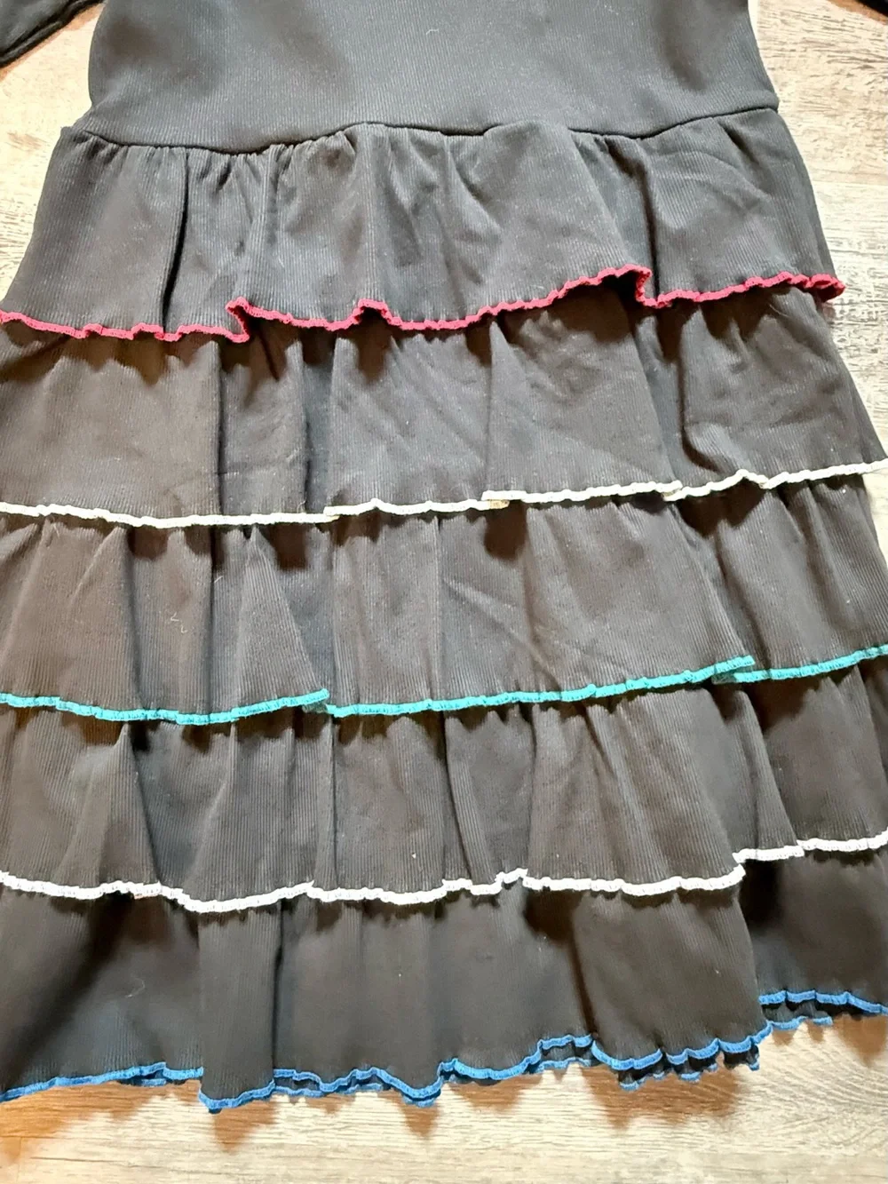 Hanna Andersson Black Long-Sleeve Tiered Dress with Multi-Color Trim